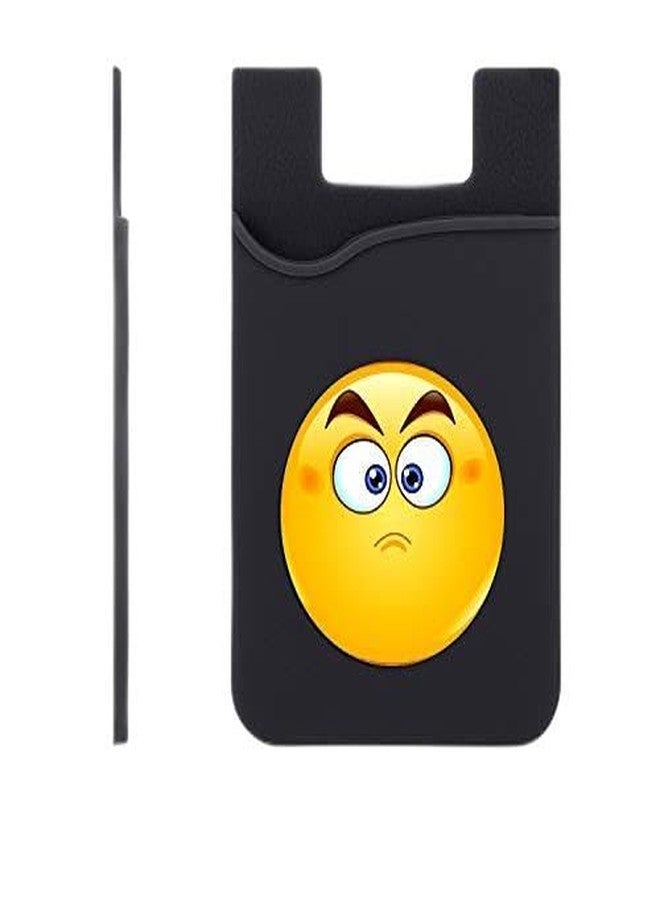 Plan To Gift Set of 3 Cell Phone Card Wallet, Silicone Phone Card Id Cash Wallet with 3M Adhesive Stick-on Serious Smily Printed Designer Mobile Wallet for Your Phone & Tablet - Image 1